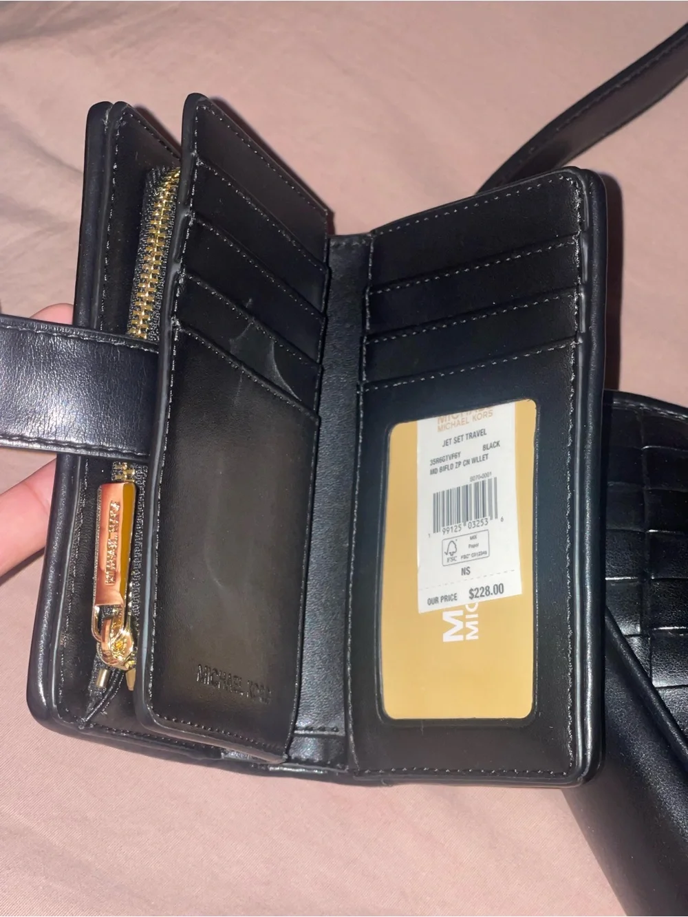 Michael Kors Black Woven Leather Shoulder Hobo with Matching Wallet